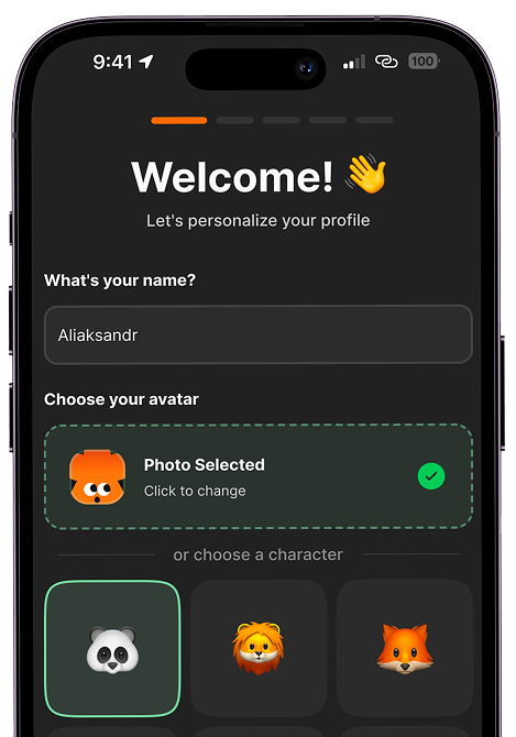 Welcome and sign up screen